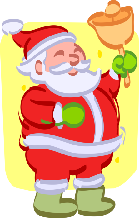 Vector Illustration of Santa Claus, Saint Nicholas, Saint Nick, Father Christmas, Kris Kringle with Christmas Bell