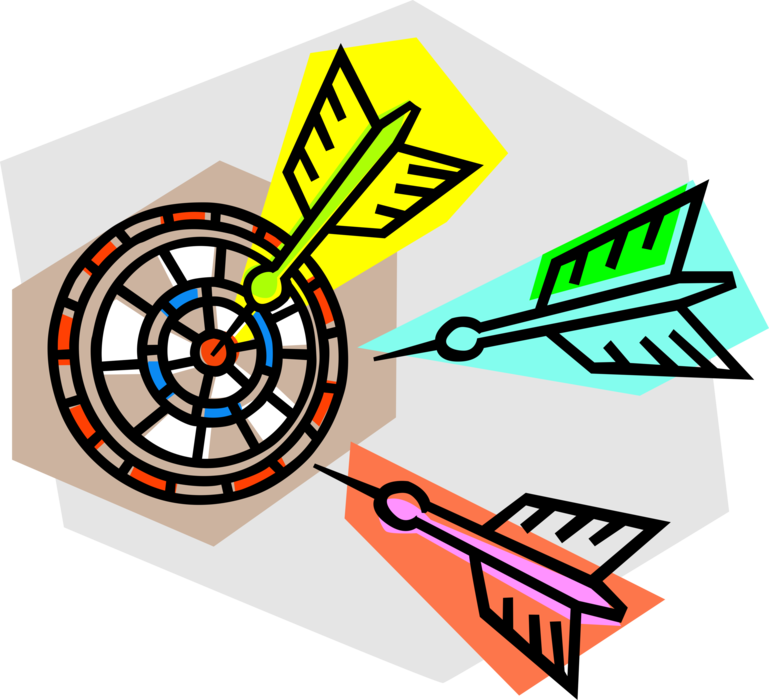 Vector Illustration of Traditional Pub Game Darts and Dartboard