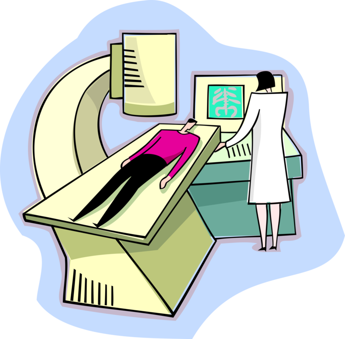 Vector Illustration of Patient Receives an X-Ray with Nurse Technician