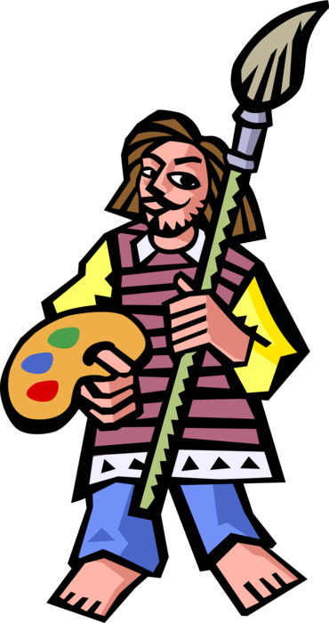 Vector Illustration of Visual Arts Artist with Paintbrush and Palette