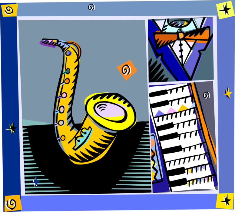 Vector Illustration of Saxophone Brass Woodwind Instrument with Piano Keyboard