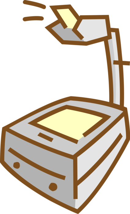 Vector Illustration of Overhead Projector Optical Projection Device Displays Images to Audience