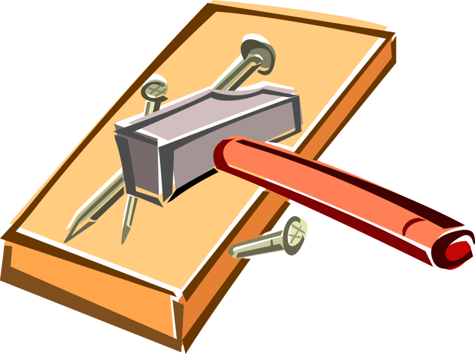 Vector Illustration of Hammer and Nails with Wood Lumber Board