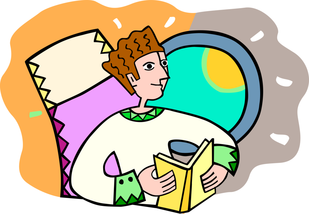 Vector Illustration of Traveler Reads Book While Flying on Commercial Jet Airline Airplane