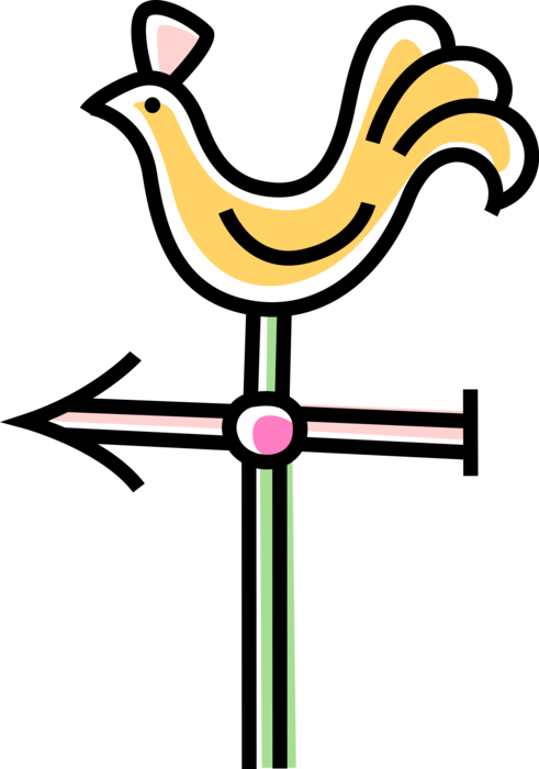 Vector Illustration of Weather Vane or Weathercock Wind Direction Indicator Rooster or Cockerel