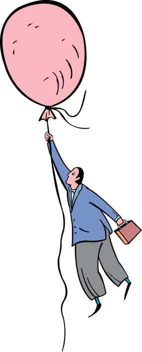 Vector Illustration of Businessman Holds onto Balloon Rising into Sky
