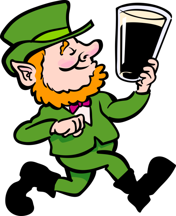 Vector Illustration of St Patrick's Day Irish Leprechaun with Glass of Guinness Beer