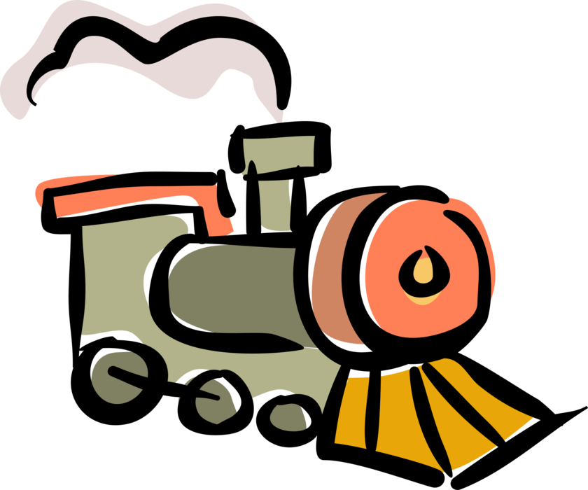 Vector Illustration of Railroad Rail Transport Speeding Locomotive Railway Train