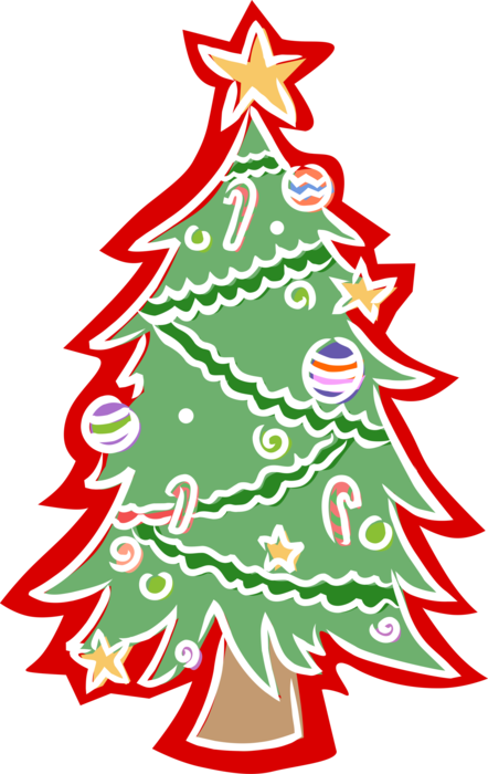 Vector Illustration of Festive Season Christmas Tree with Ornaments