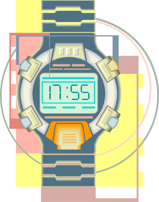 Vector Illustration of Digital Wristwatch Timepiece Keeps Time