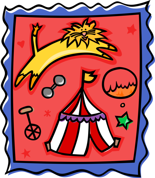 Vector Illustration of Big Top Circus African Male Lion King of the Jungle and Tent