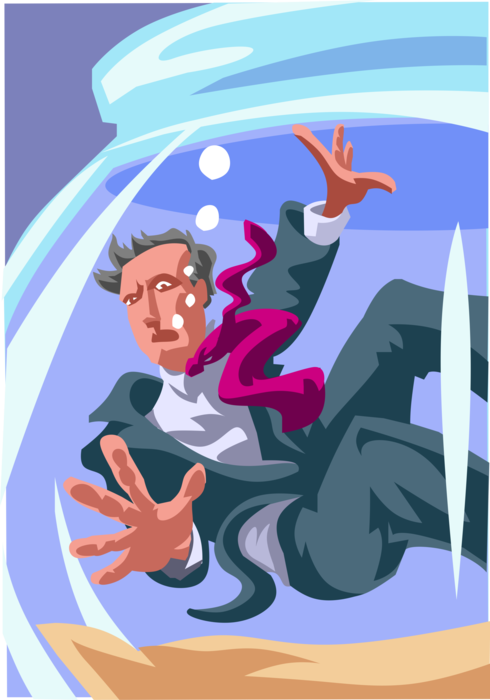 Vector Illustration of Businessman Trapped and Swimming in Fish Bowl