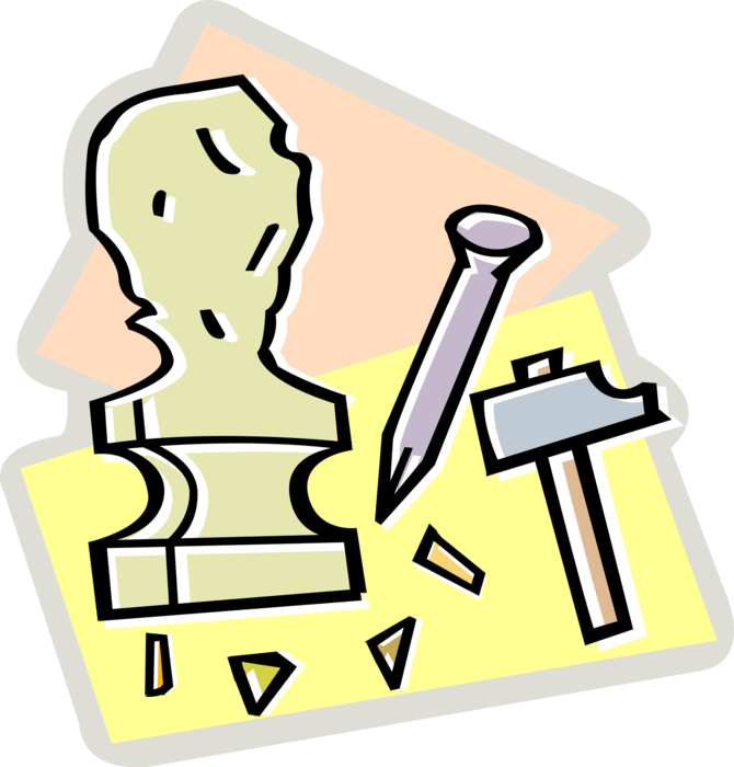 Vector Illustration of Sculpture with Chisel and Hammer