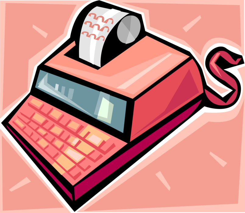 Vector Illustration of Adding Machine Calculator Performs Basic Operations of Mathematics