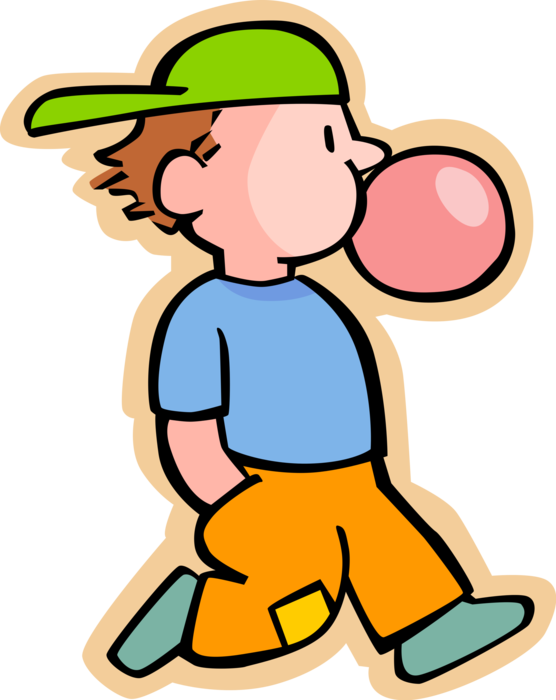 Download Boy Blows Bubble with Chewing Gum - Vector Image