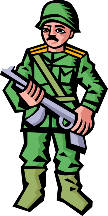 Vector Illustration of Military Soldier in Uniform with Gun Weapon
