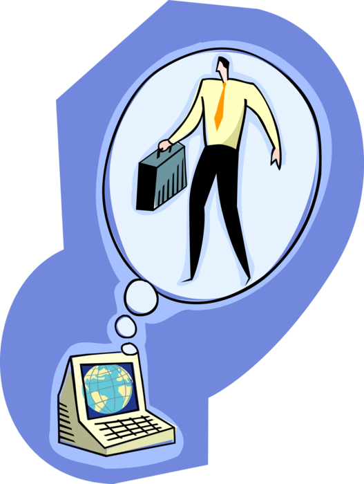 Vector Illustration of Internet Computer Dreams of Making Salesman Redundant