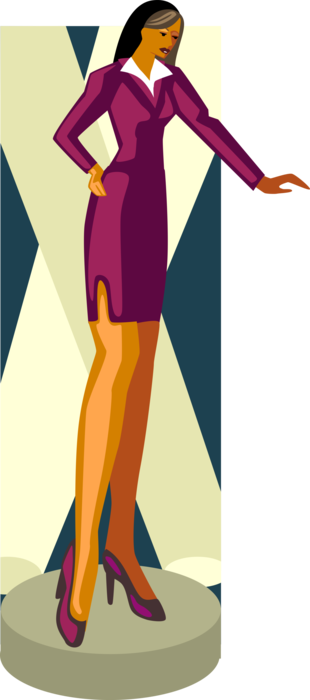 Vector Illustration of Runway Fashion Model Poses in Dress