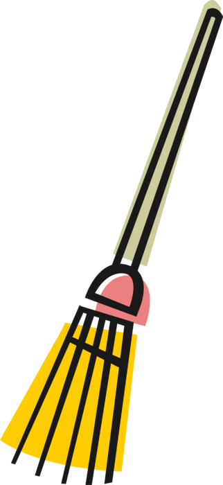 Vector Illustration of Sweeping Broom with Broomstick Cleaning Tool Sweeps Dirst and Debris