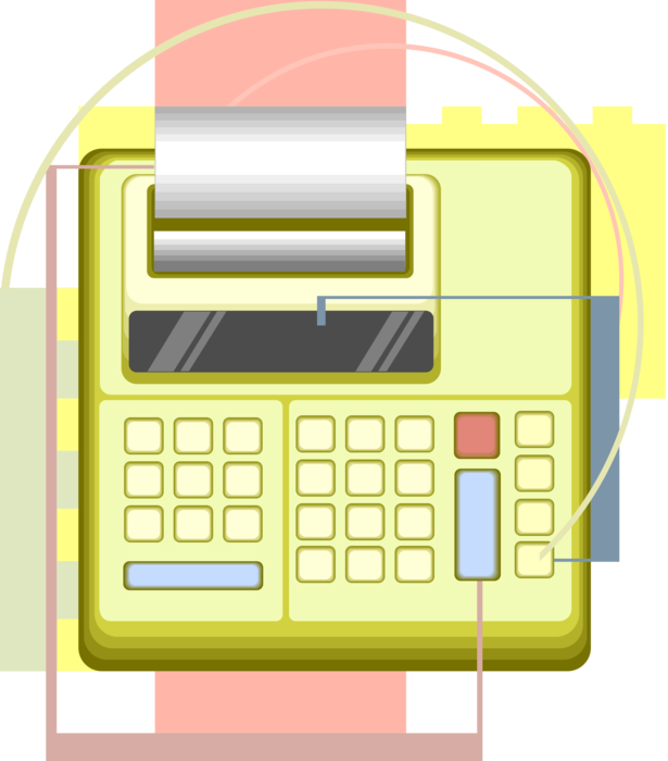 Vector Illustration of Adding Machine Calculator used for Bookkeeping Calculations