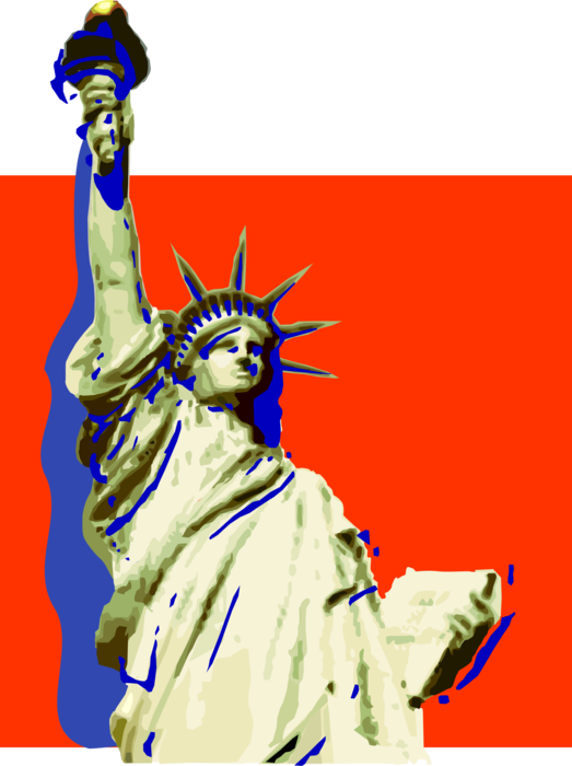 Vector Illustration of Statue of Liberty Colossal Neoclassical Sculpture on Liberty Island, New York City