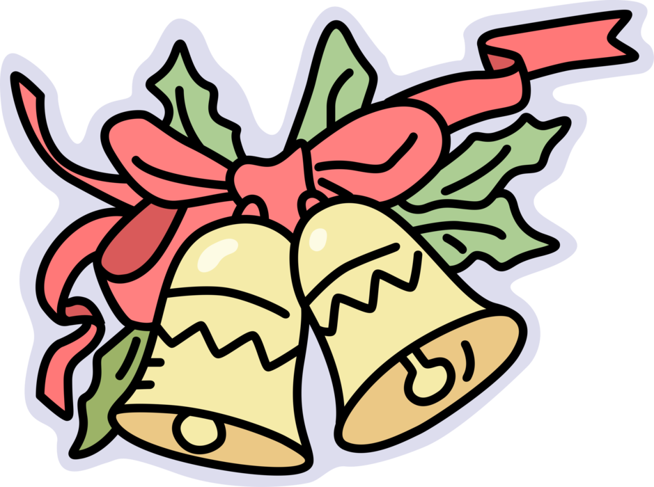 Vector Illustration of Holiday Season Christmas Festive Bells with Ribbon and Holly