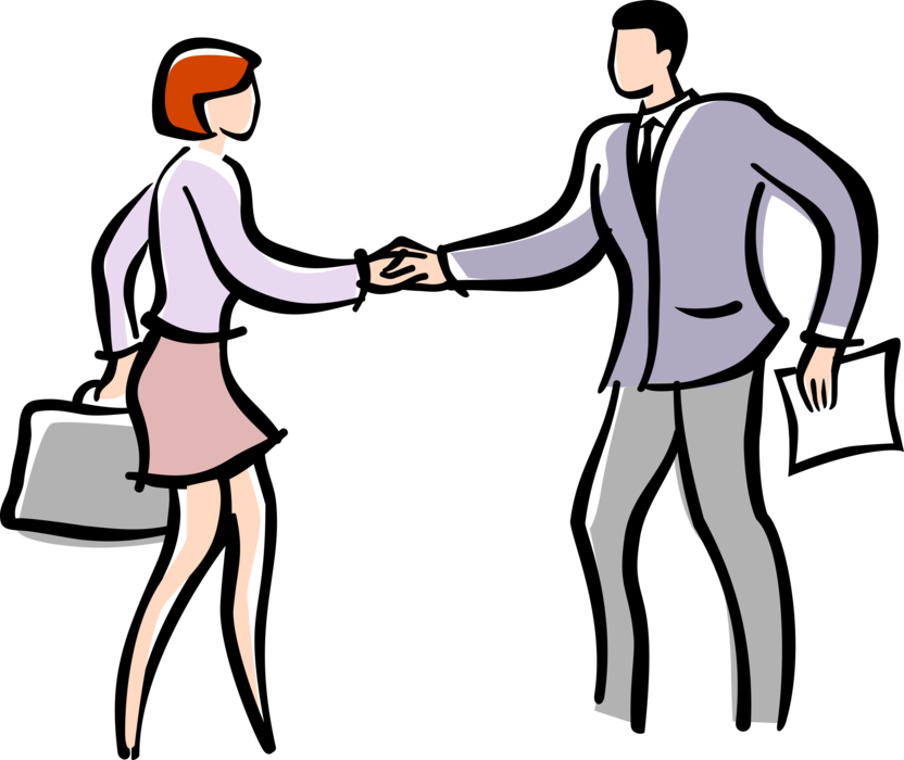 Vector Illustration of Business Colleagues Man and Woman Shake Hands in Introduction Greeting or Agreement