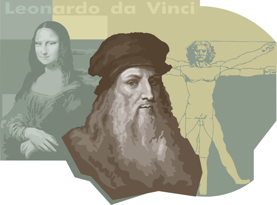 Vector Illustration of Leonardo De Vinci Italian Renaissance Inventor, Painter, Sculptor with Mona Lisa
