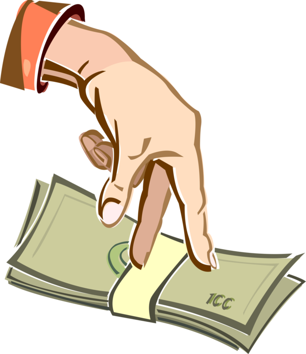 Vector Illustration of Hand with Stack of Cash Currency Money Dollar Bills