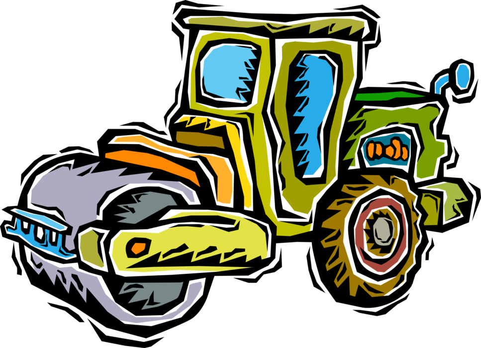 Vector Illustration of Construction Industry Heavy Equipment Steam Roller or Steamroller