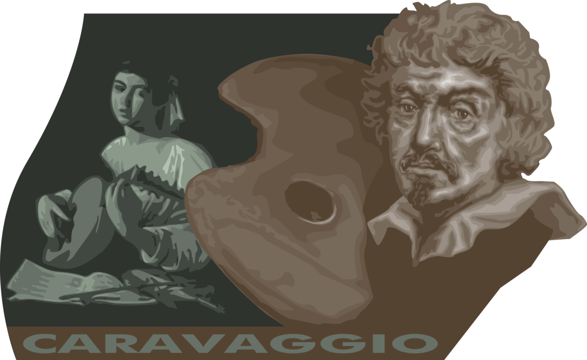 Vector Illustration of Italian Artist Painter Caravaggio Innovated Naturalism Through Use of Chiaroscuro