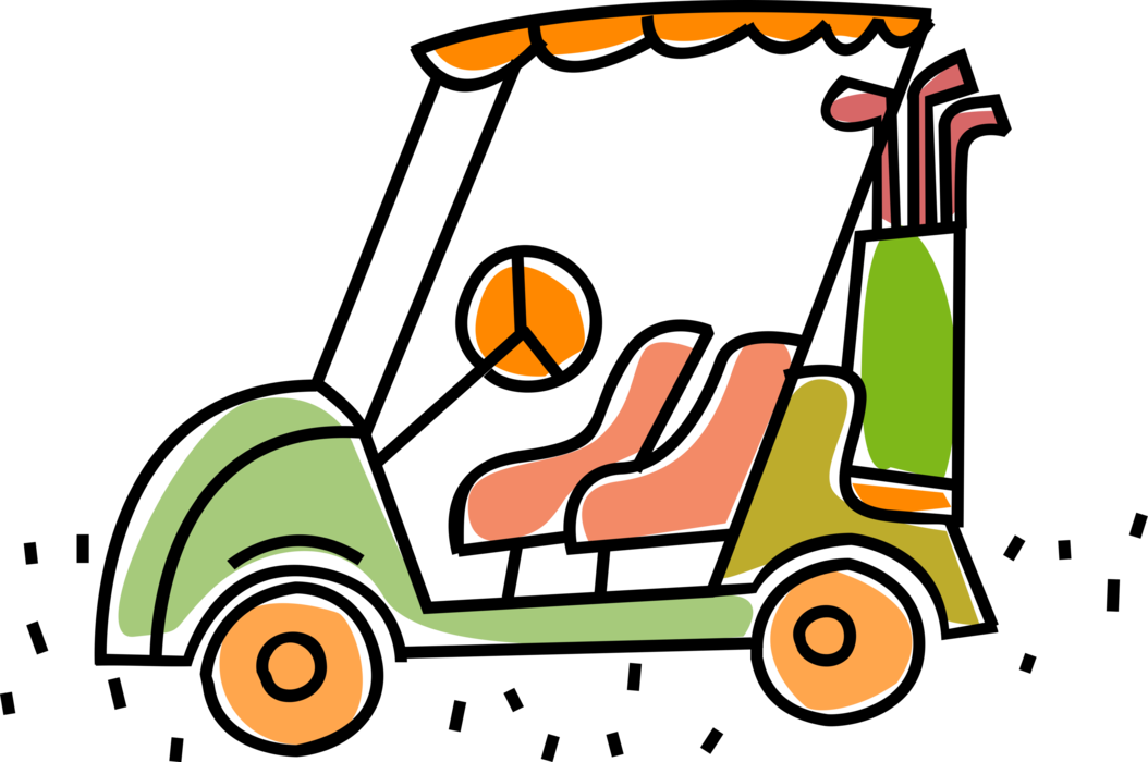 Vector Illustration of Electric Golf Cart on Golf Course