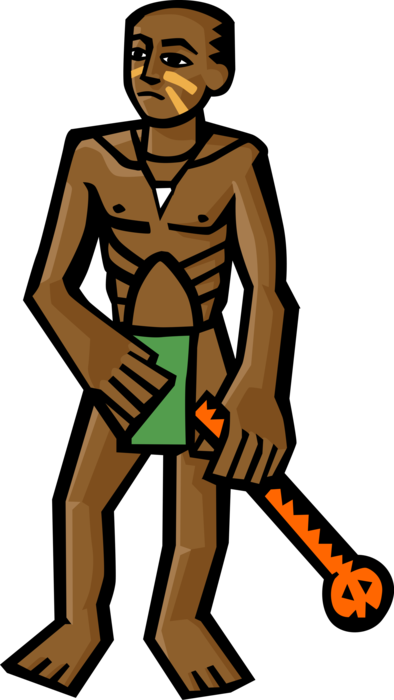 Vector Illustration of African Tribesman Native Hunter with Wooden Club