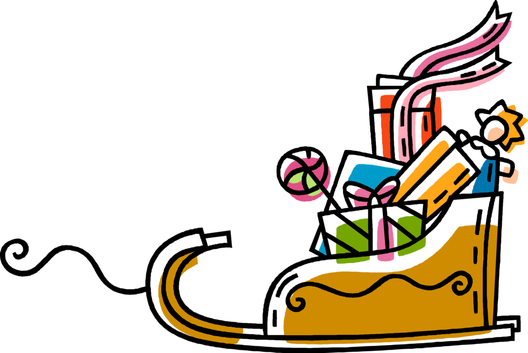 Vector Illustration of Santa Claus Christmas Sleigh Full of Presents and Gifts