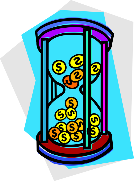Vector Illustration of Hourglass or Sandglass, Sand Timer, or Sand Clock Measures Passage of Time with Currency Coin Money