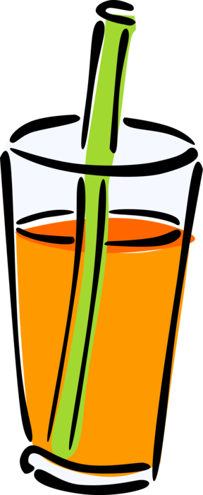 Vector Illustration of Glass of Orange Juice with Drinking Straw