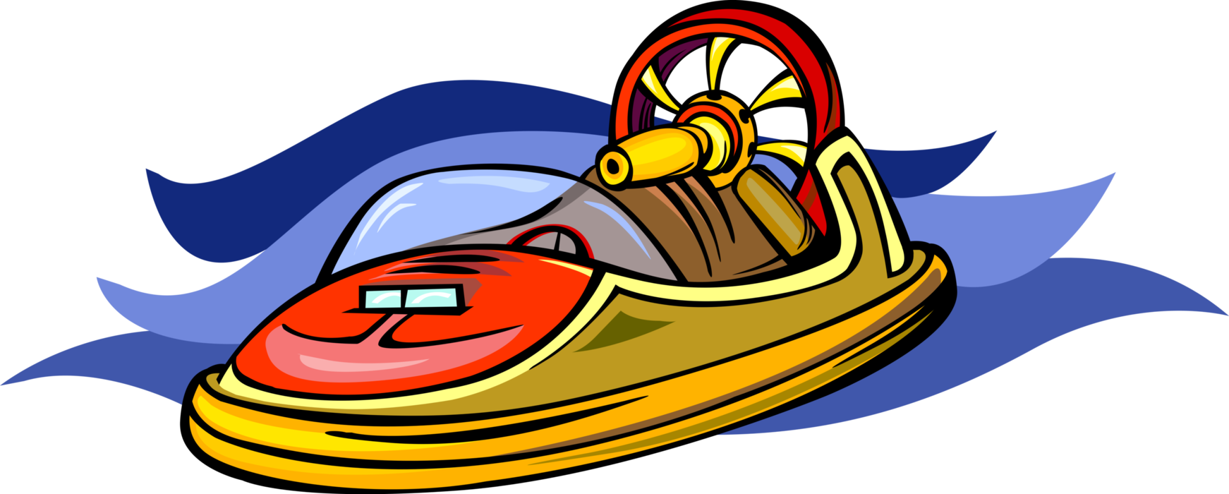 Vector Illustration of Hovercraft Air-Cushion Vehicle Travels Over Land, Water, Mud or Ice