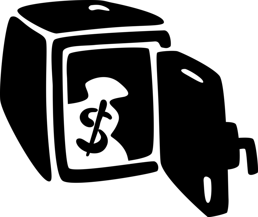 Vector Illustration of Bank Safe Vault with Bag of Money Cash Valuables