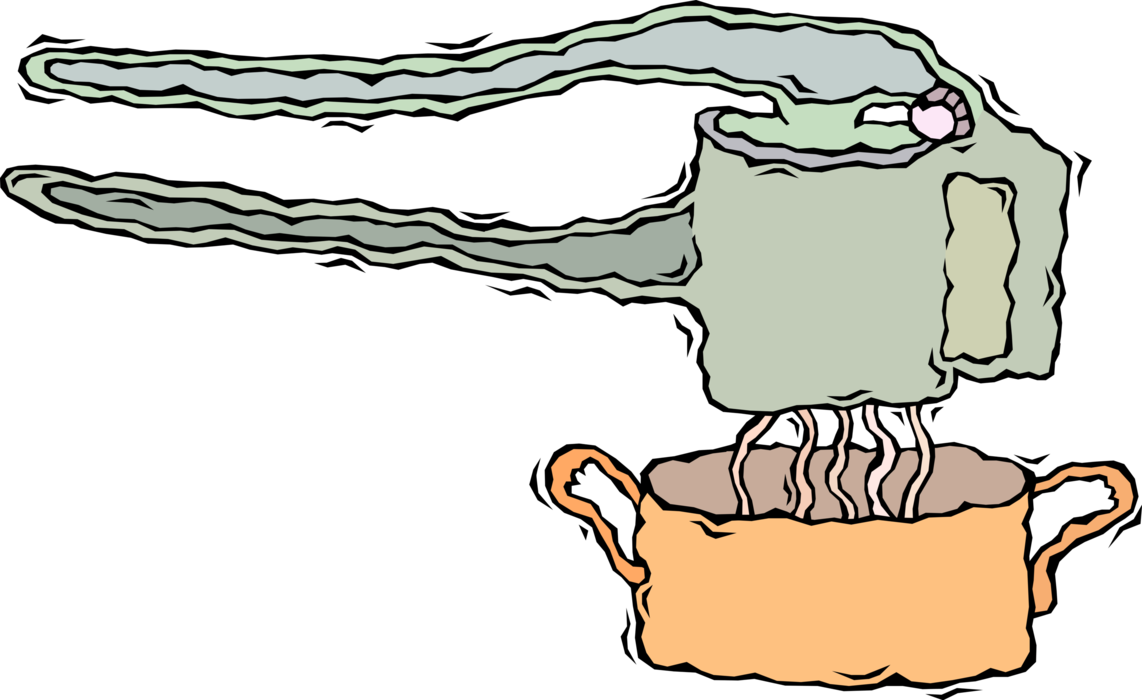 Vector Illustration of Kitchen Garlic Press Tool Crushes Cloves