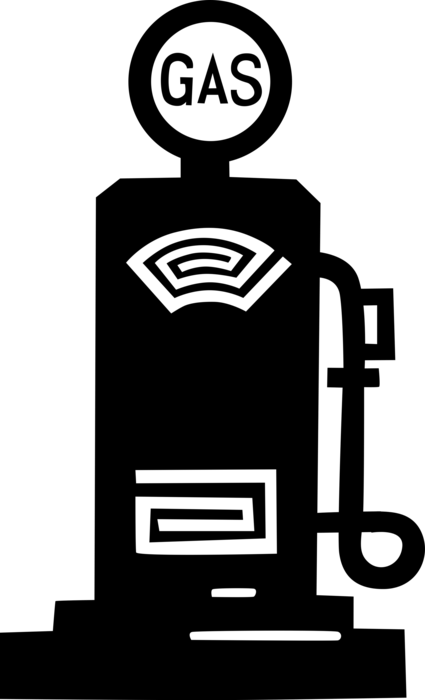 Vector Illustration of Gasoline Petroleum Fossil Fuel Service Station Gas Pump and Hose