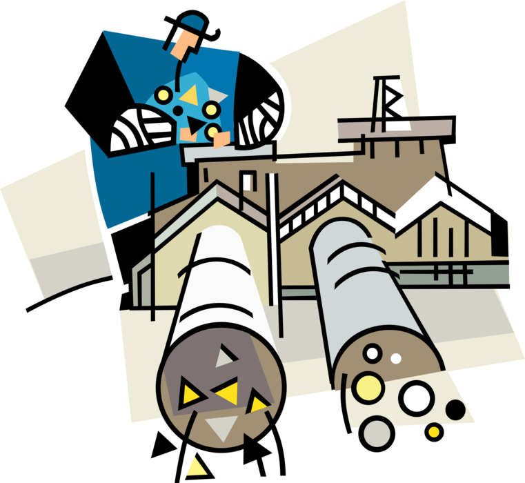 Vector Illustration of Petroleum Oil and Gas Refining Refinery with Crude Oil Input and Refined Fuel Output