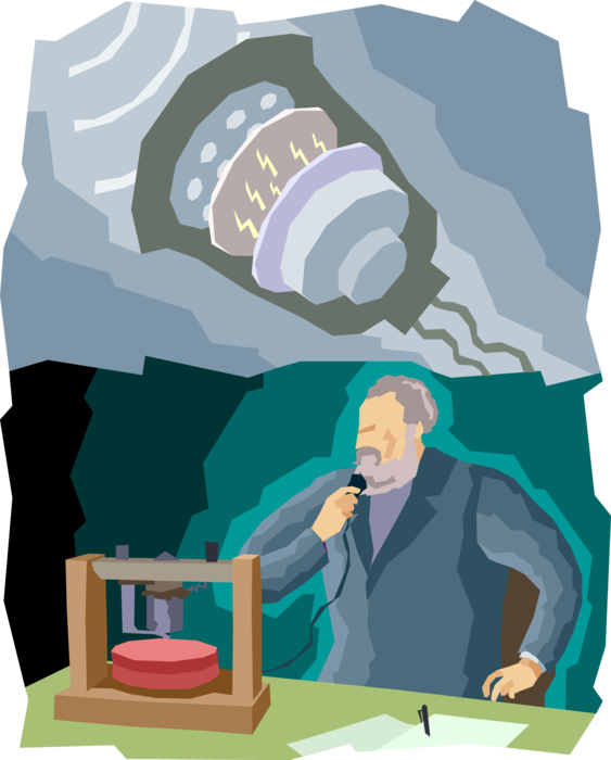 Vector Illustration of Invention of Dynamic Speaker which Converts Electrical Audio Signal into Sound Vector Illustration of Invention of Dynamic Speaker which Converts Electrical Audio Signal into Sound