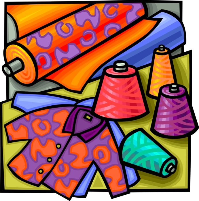 Vector Illustration of Fashion and Apparel Industry Fabrics, Garments, and Thread
