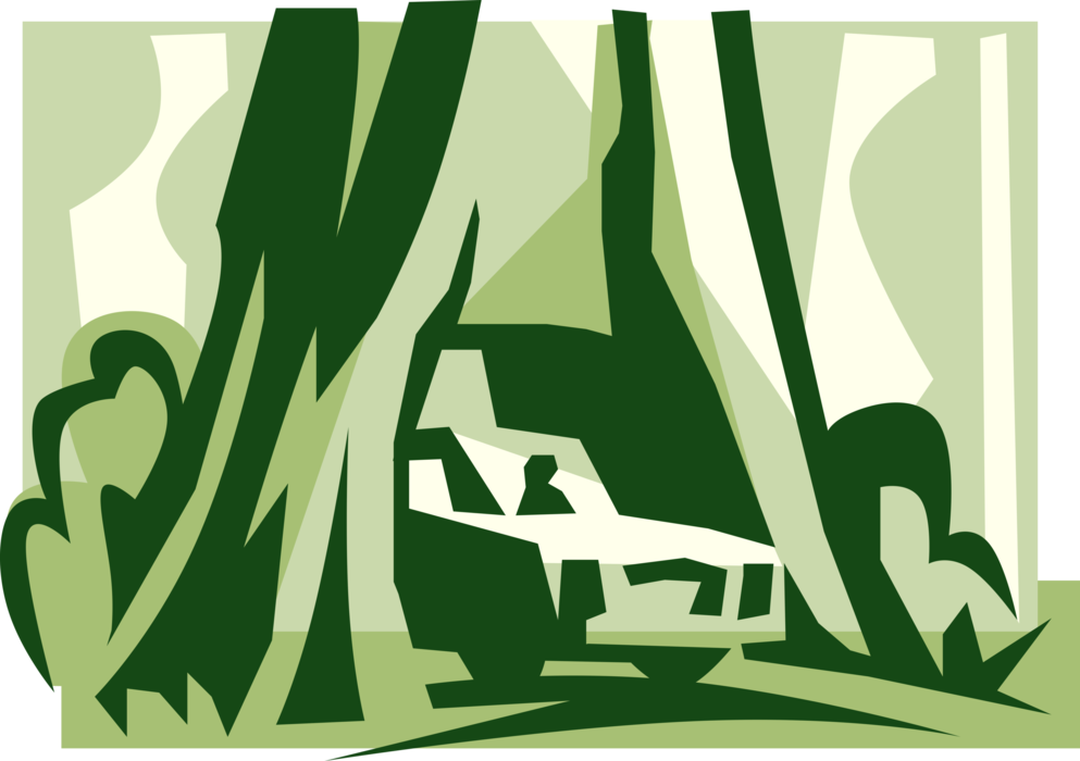 Vector Illustration of Car Drives Through Giant Redwood Tree in California
