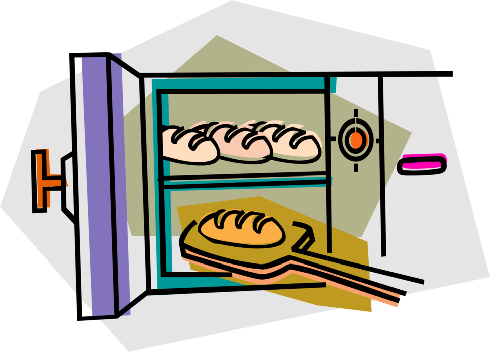 Vector Illustration of Freshly Baked Bread Loaves Cooking in Bakery Oven