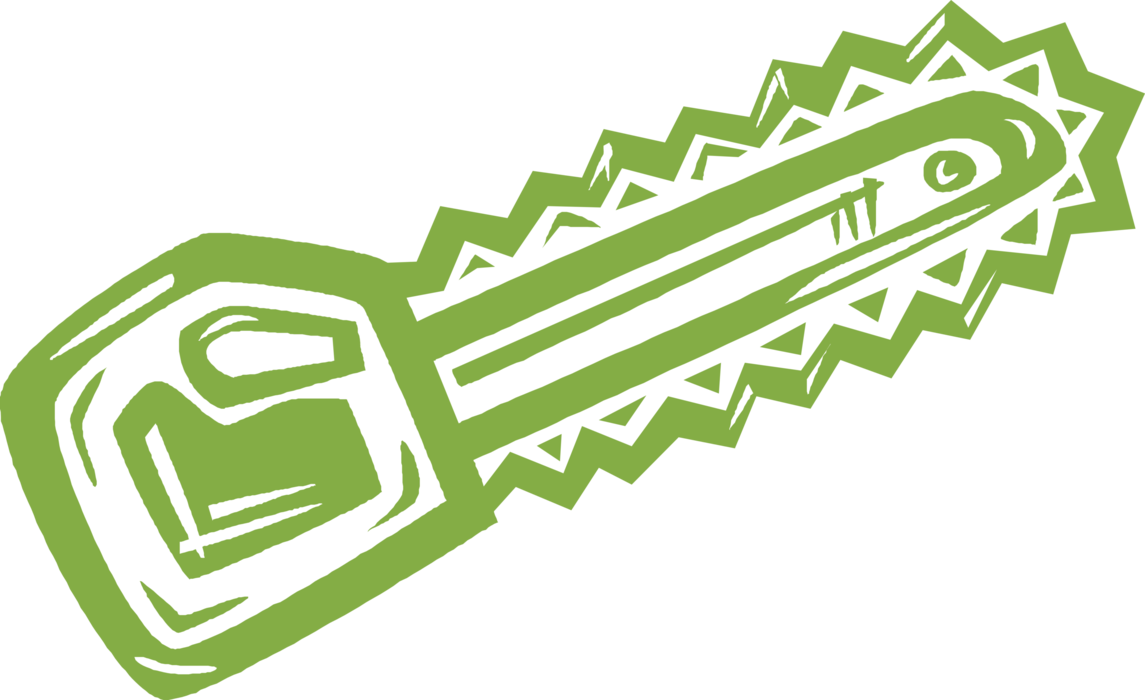 Vector Illustration of Portable Mechanical Chainsaw for Tree Felling, Limbing, Bucking, Pruning