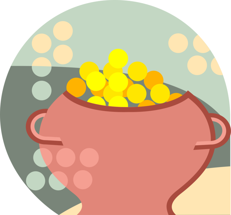 Vector Illustration of Treasure Pot Holds Gold Coins Wealth and Great Riches