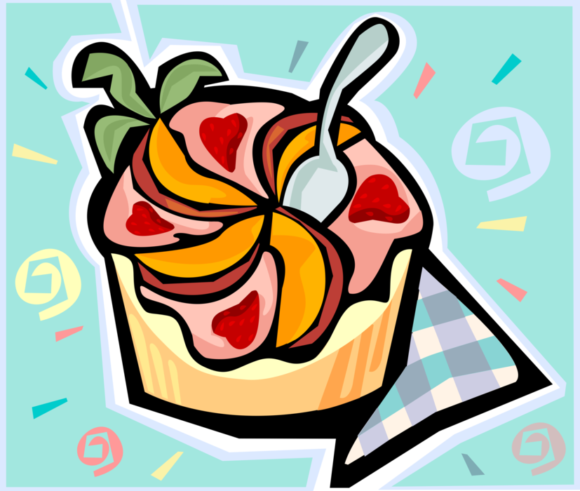 Vector Illustration of Fruit Flan Pastry Dessert with Sliced Peaches and Strawberries