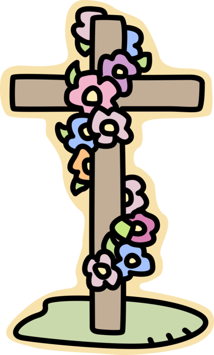 Vector Illustration of Christian Religious Cross Symbol of Resurrection of Jesus Christ with Flowers