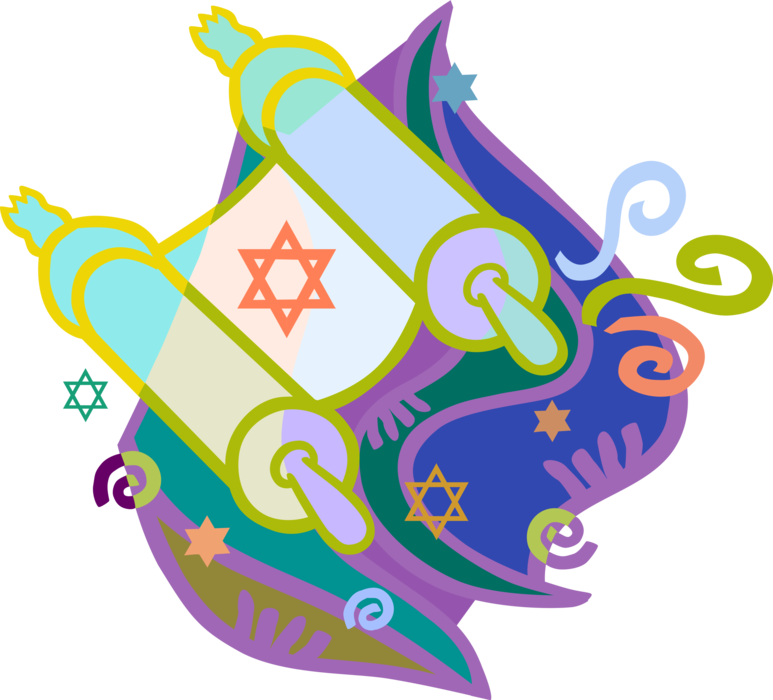 Vector Illustration of Hebrew Torah Scroll Containing Writing with Star of David Symbol of Jewish Identity and Judaism